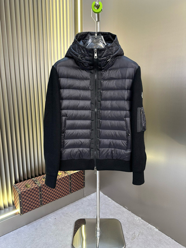 跨境欧货2024新品连帽羽绒服男冬季时尚拼接针织袖开衫外蒙家短款|undefined