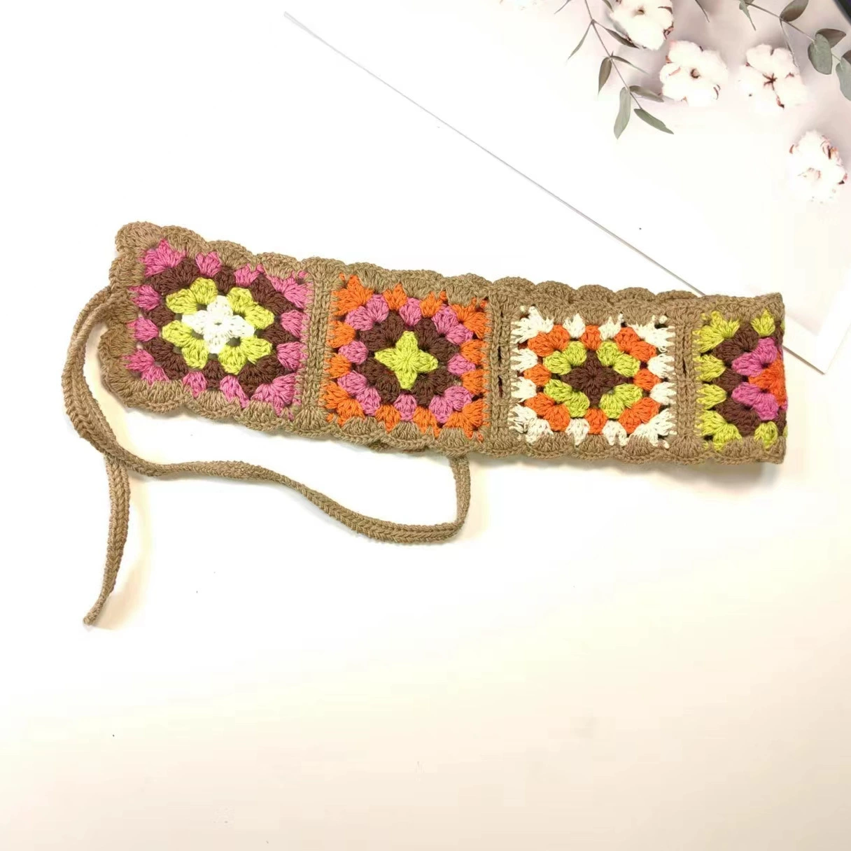 Этническая Crochet повязка на голову, тканое украшение для волос, регулируемая, яркий бохо-стиль