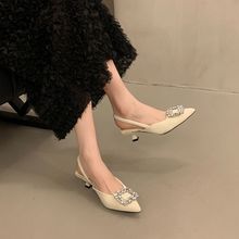2025夏季新款水钻方扣尖头凉鞋女细跟百搭仙女高跟鞋