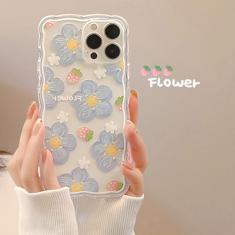Flowers for iphone14pro max Apple mobile phone case 16 wavy edge 11 wholesale 13 generation hair X original 15
