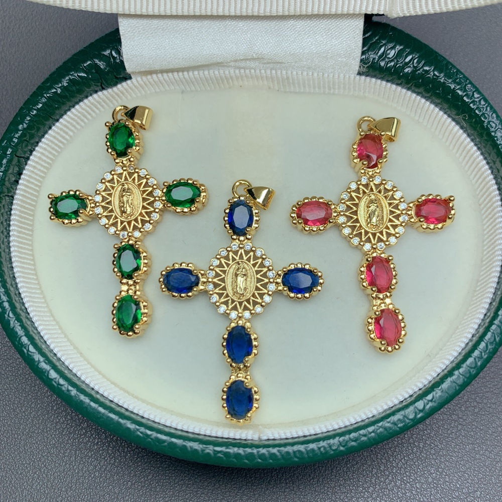 1 Piece 31.5*46.2mm Copper Zircon 18K Gold Plated Cross Polished Pendant display picture 1
