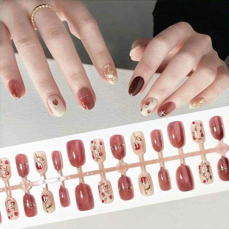 Rose Hawthorn Red Short Fine Flash Ins Wear Armor Gold-plated New Chinese Atmosphere Nail Art Patch Vintage