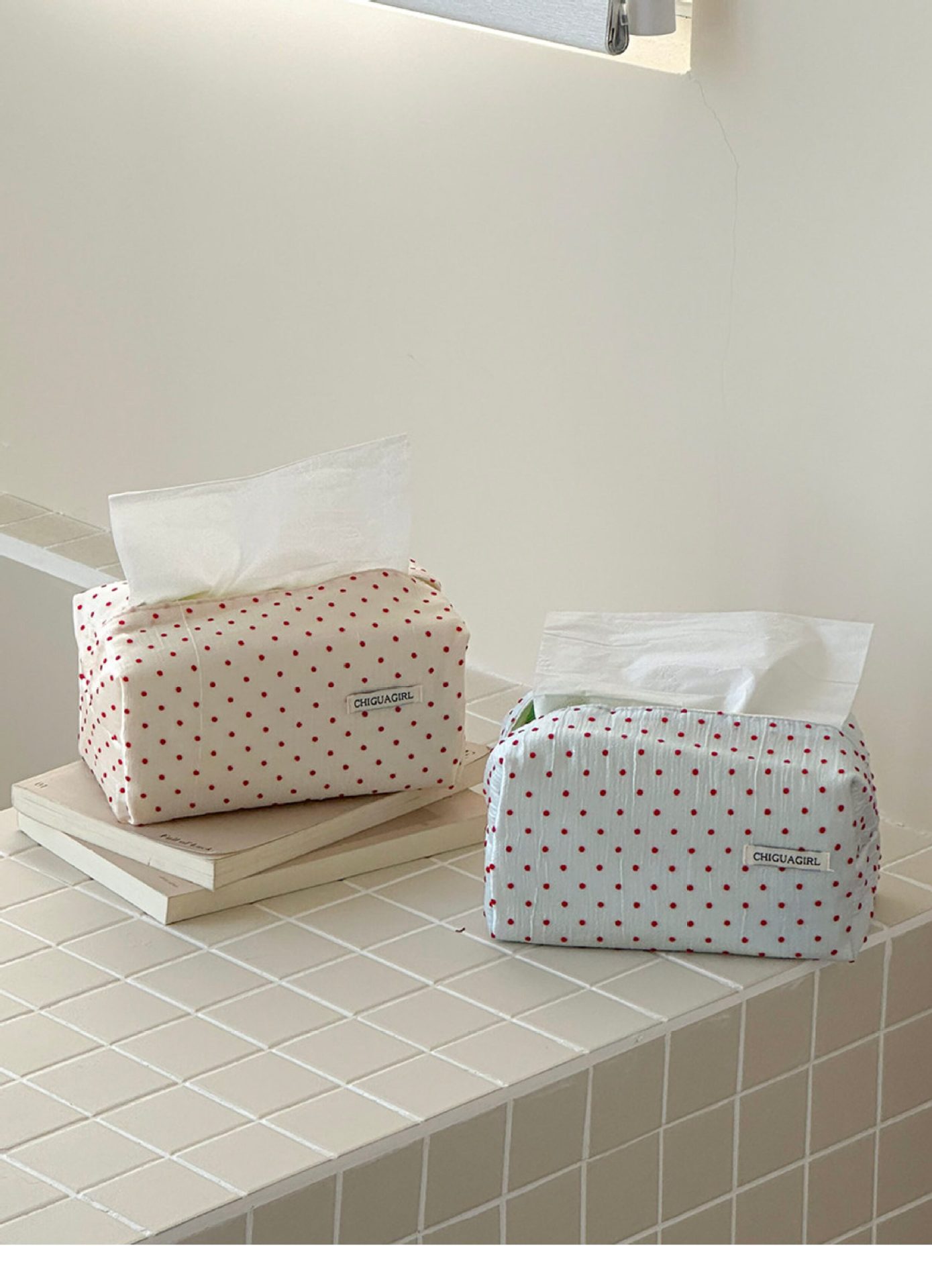 Nordic-style polka dot tissue box, fabric rectangular countertop home storage box, Korean-style ins tissue box decoration