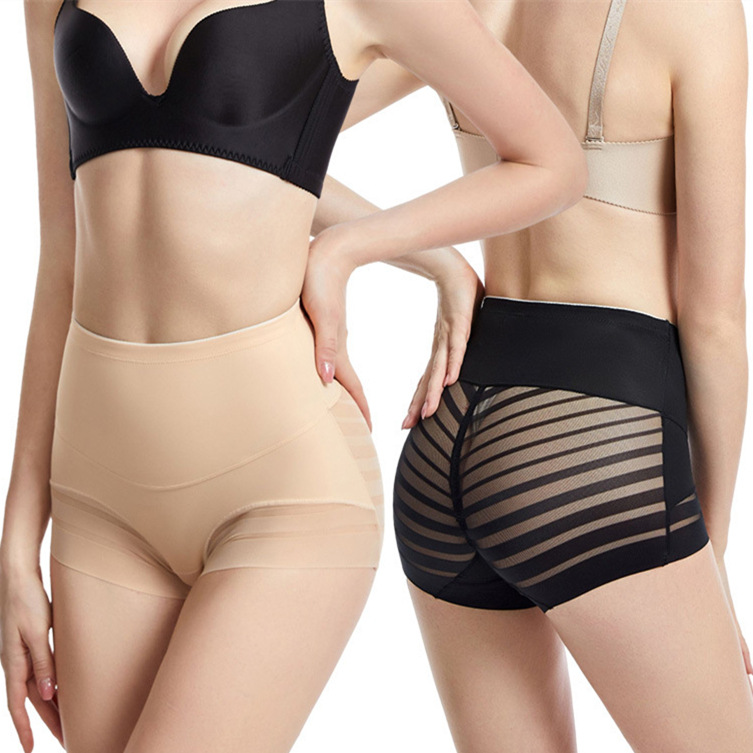 Sexy Mesh Mid-Waist Body-Shaping Hip-lifting Underwear Breathable Pure Cotton Crotch Double-Layer Waist Belly-tucked Non-marking Briefs plus size