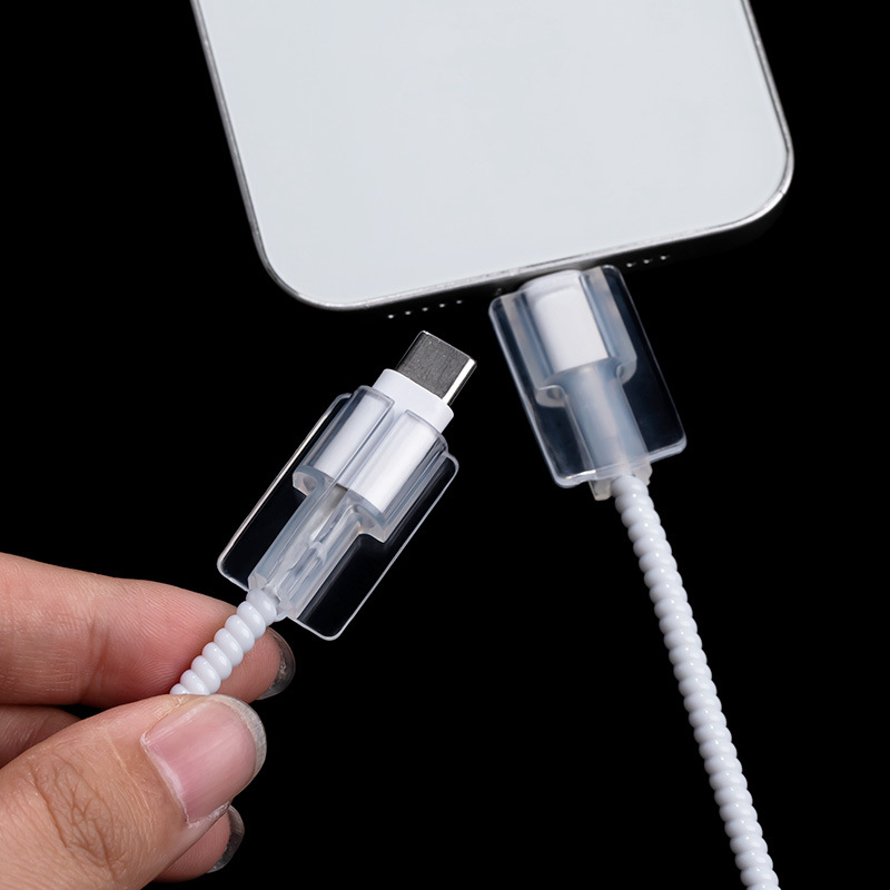 Apple TypeC Android cable de carga abrazadera de alambre transparente antifractura cubierta de cable de datos modelo de onda de ángulo recto