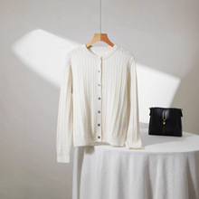 秋冬新款100%小羊羔绒女针织开衫时尚经典圆领麻花宽松百搭上衣