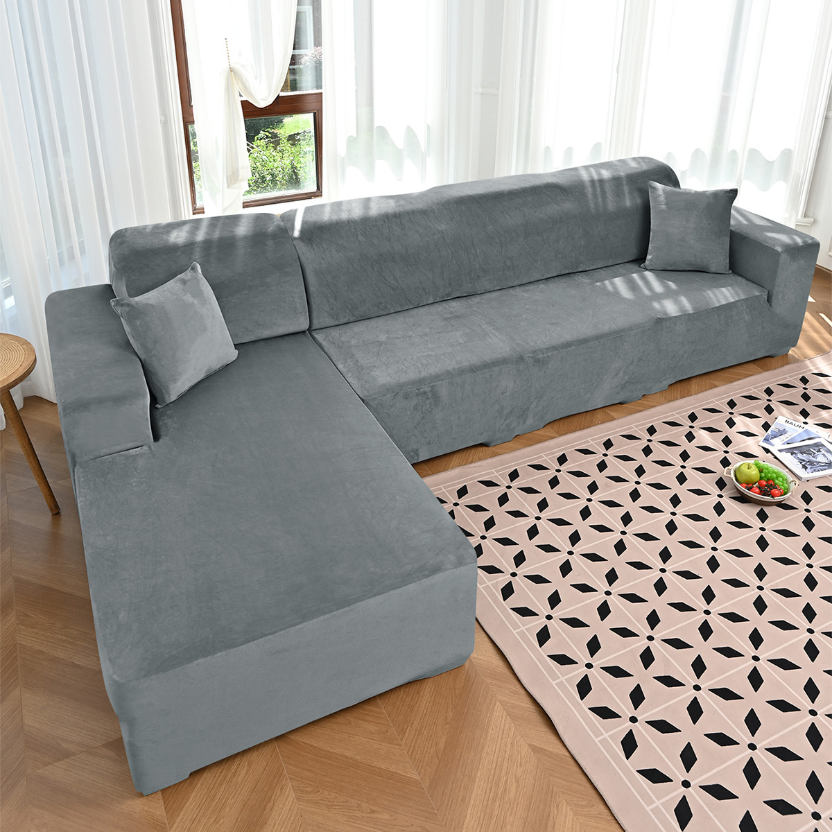 Transfronterizo al por mayor de color sólido elástico plata de zorro cubierta de sofá cubierta de sofá grueso universal cubierta de sofá antideslizante