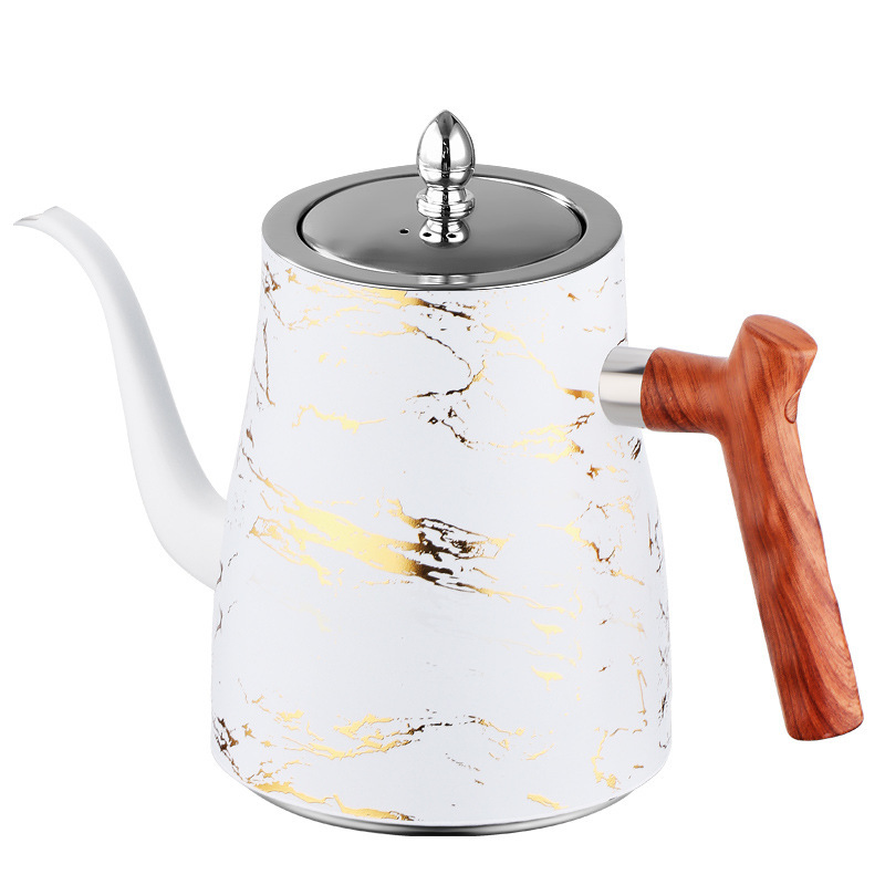 큰 입 플로팅 골드 화이트(스테인리스 스틸 커버와 나뭇결 손잡이)