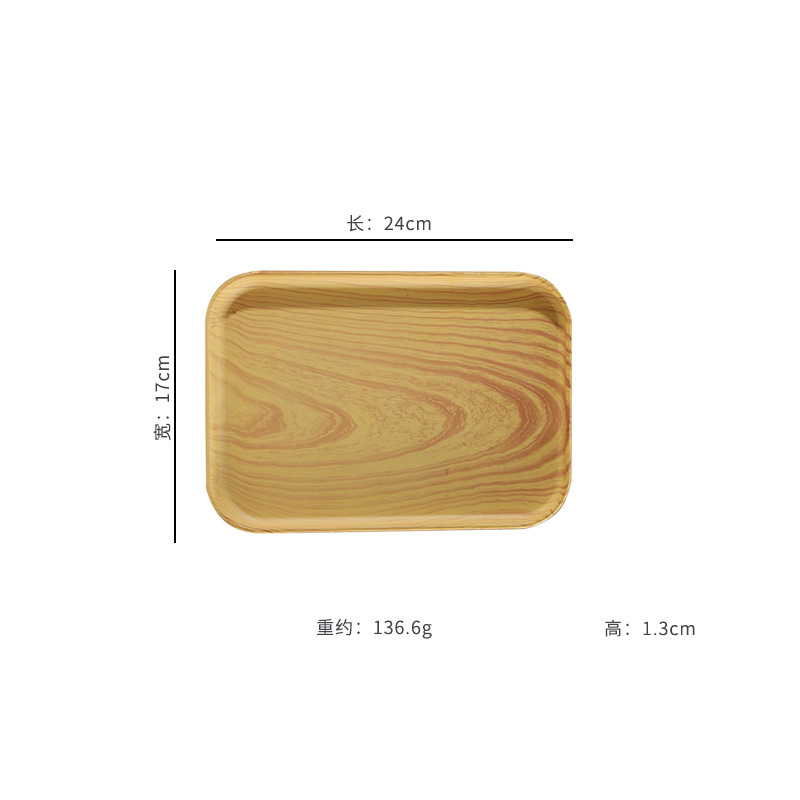 Bandeja de plástico, bandeja de té, rectangular, hogar, sala de estar, plato de almacenamiento de bocadillos de frutas, plato de comedor de grano de madera de imitación al por mayor