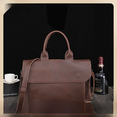 Vintage New Men's Handbag Korean Style Men's Bag Crazy Horse Leather Single Shoulder Crossbody Business Laptop Briefcase Manufacturer