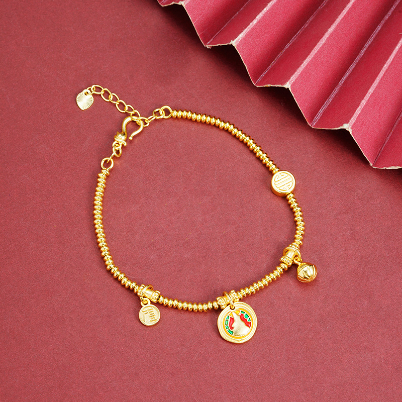 Nuevo estilo chino de arena de oro vietnamita esmalte de color esmalte colorido goteo de aceite pulsera de loto marca redonda temperamento femenino joyas de estilo de corte