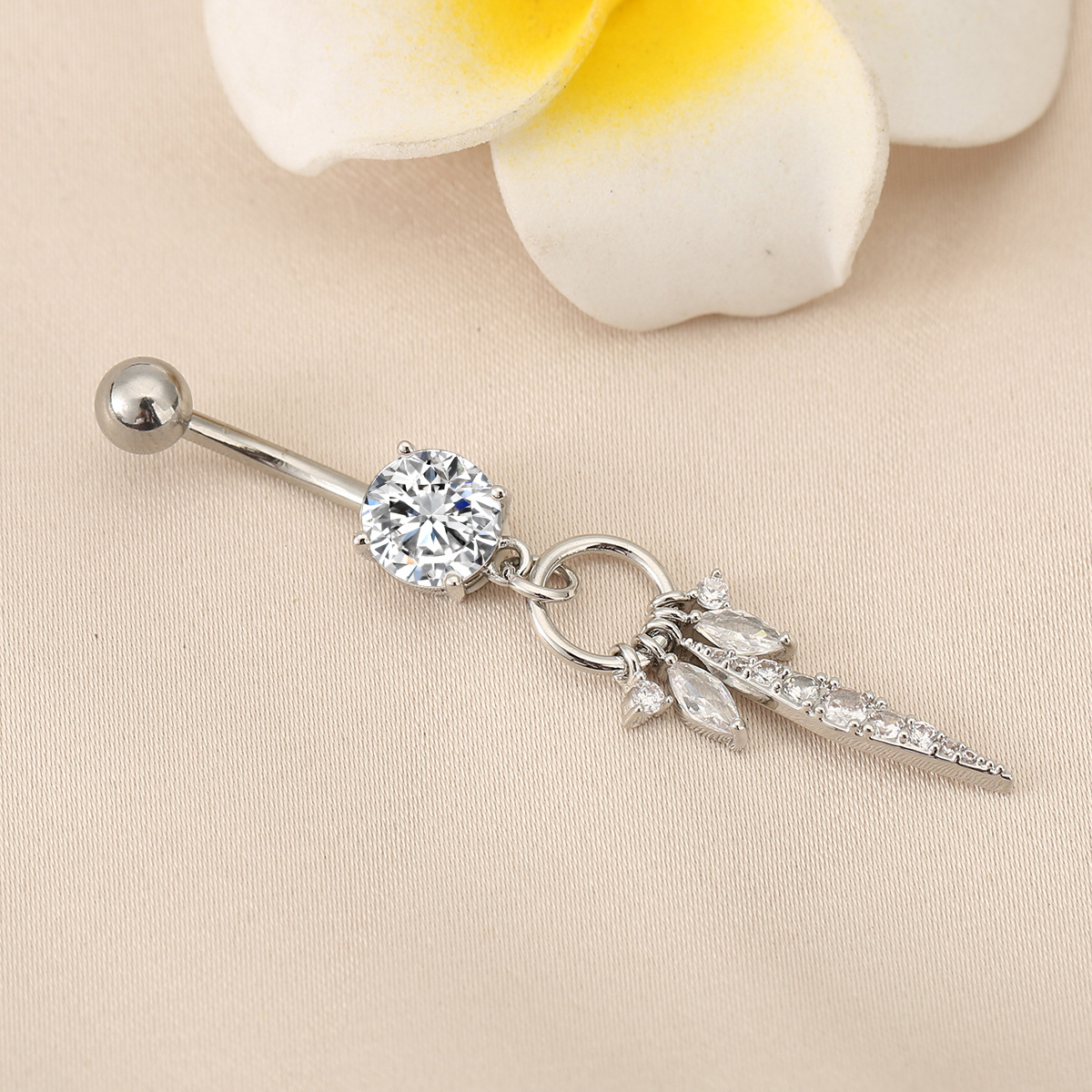 Diamond Tassel Belly Button Ring Stainless Steel Body Piercing_voghion.com