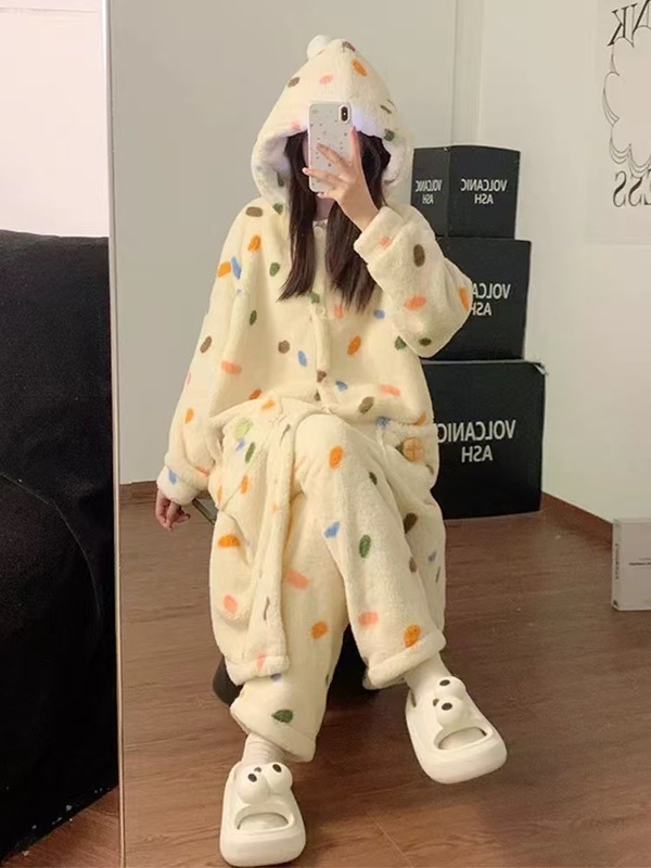 卡通动漫孤爪珊瑚绒睡衣女秋冬季保暖长款睡袍睡裤套装学生家居服|undefined
