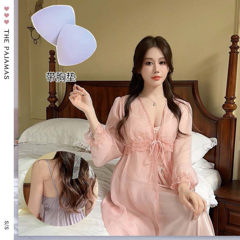 Large Butterfly Crystal Sequin Pajamas Women's Plus Size Silk Sexy Suspender Nightgown Home Clothes Set with Breast Pad Push up