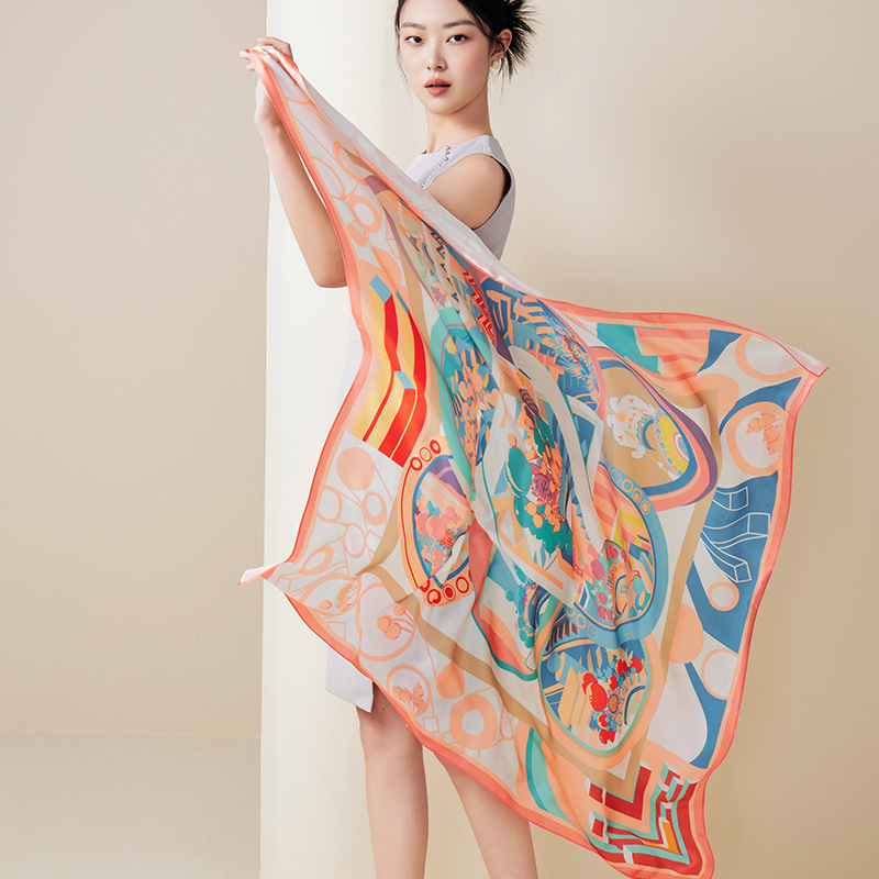 New Chinese Silk Scarf 100% Mulberry Silk 110cm Silk Square Scarf_voghion.com