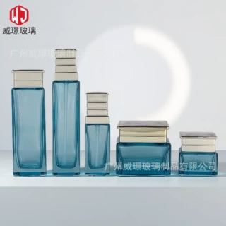 厂家定制玻璃瓶方形化妆品包装精华乳液瓶套装现货加工