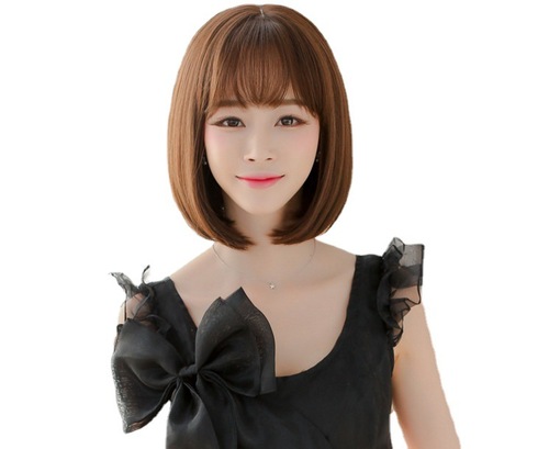 Japanese and Korean wig short hair female bobo head air bangs short straight hair sweet and cute face shaping personalized wig set