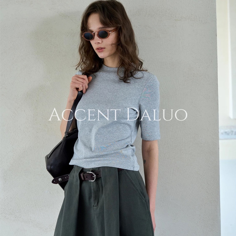 Simple Mid-Sleeve/Long-Sleeve Cotton T-Shirt, Comfortable Row Style High-Elastic Base Layer Outerwear T-Shirt for Women, New Summer Short-Sleeve Top Simple Mid-Sleeve/Long-Sleeve Cotton T-Shirt, Comfortable Row Style High-Elastic Base Layer Outerwear T-Shirt for Women, New Summer Short-Sleeve Top