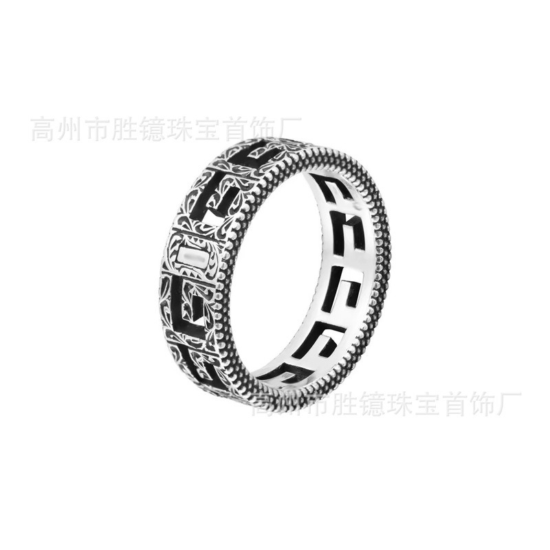 高バージョン Gujia リング Gucci レトロ オールド メンズ レディース リング カップル モデル ダブル G ストライプ エナメル 中空デイジー|undefined