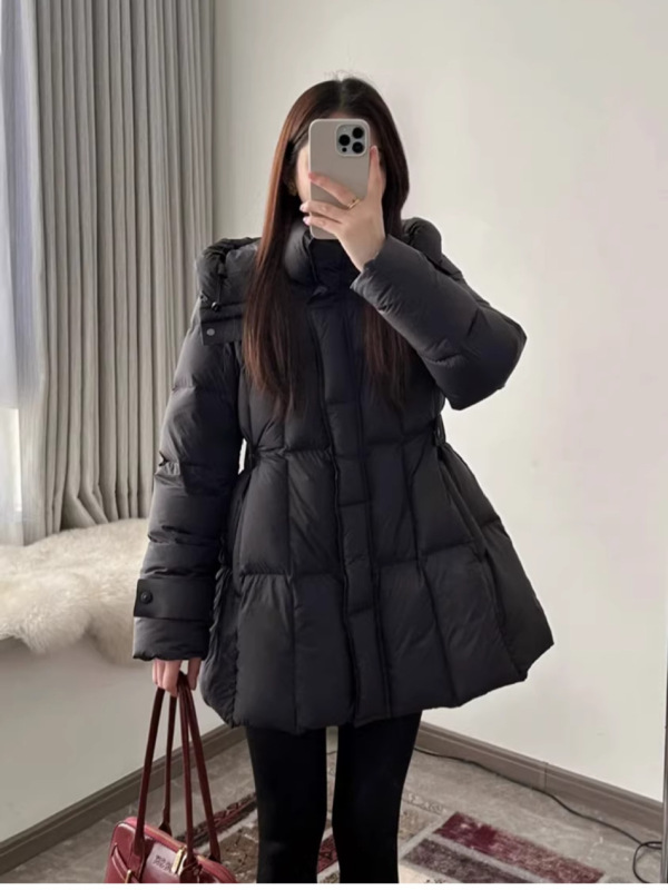 高端羽绒服女中长款2025冬季新款时尚加厚90白鸭绒收腰连帽外套|undefined