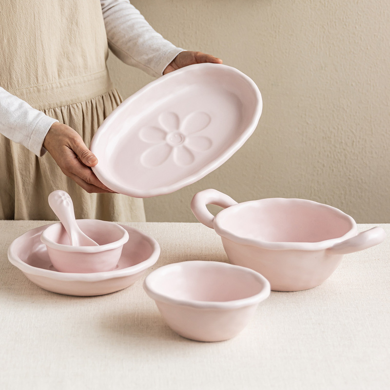 Ins-Style Bowl and Plate Set, Ceramic Tableware, Wholesale Plates, Household Rice Bowls, Soup Bowls, Restaurant Dessert Dishes, Western-Style Dinner Plates