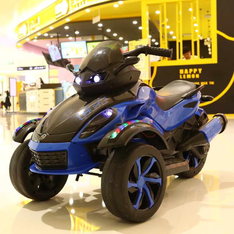 Niños motocicleta eléctrica todoterreno coche de playa carga doble tracción amortiguador coche de juguete de tres ruedas para montar coche eléctrico