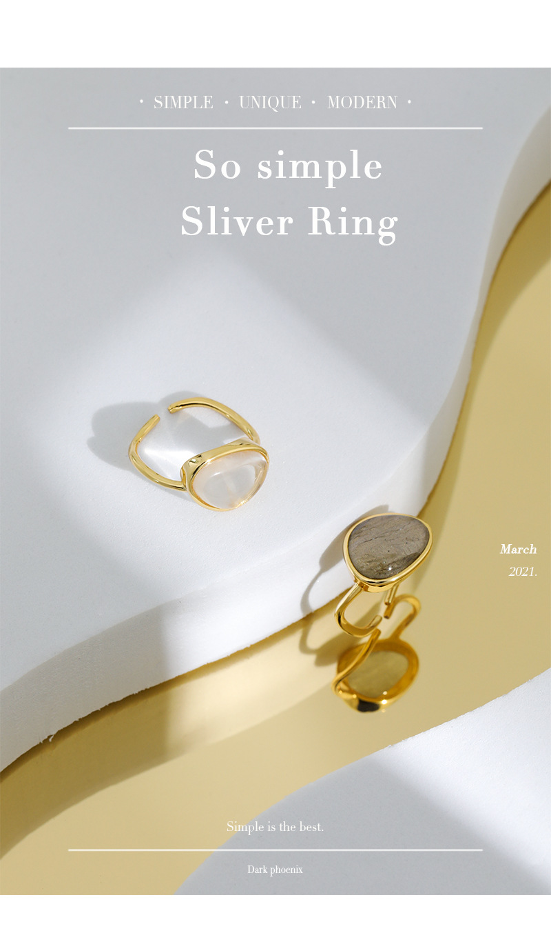 Korean micro-inlaid moonstone crystal S925 sterling silver open ring