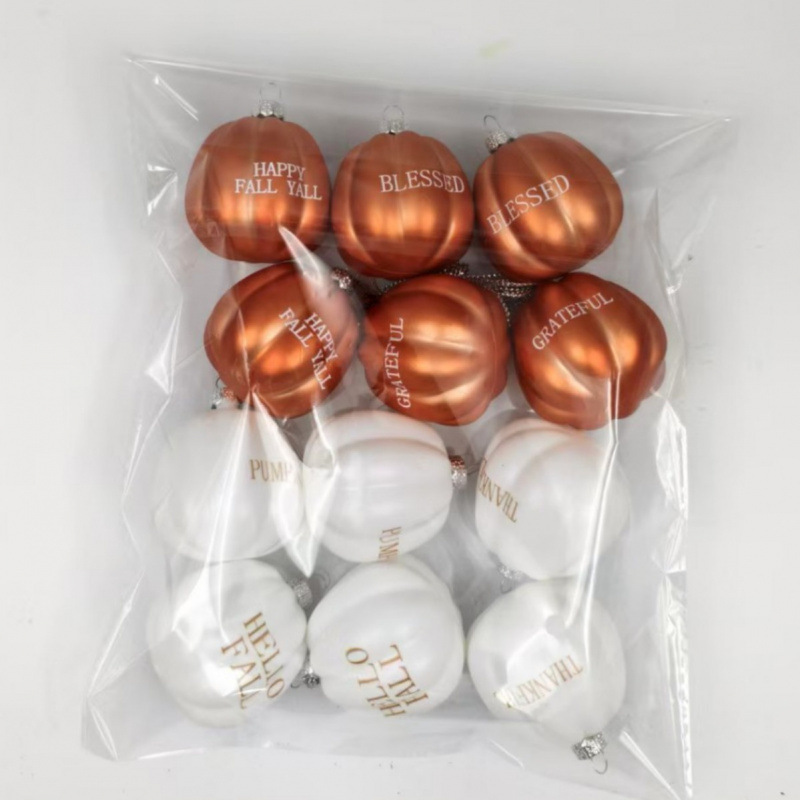 秋季感恩节南瓜圣诞球圣诞树装饰小挂件印刷球感恩装饰南瓜球现货|undefined