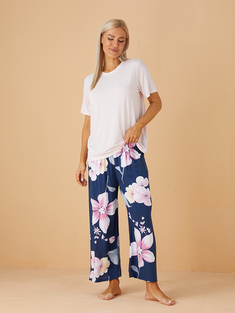 2 Pieces Set Quantity Home Occasion Home Women's Casual Color Block Plant Modal Pants Sets Pajama Sets