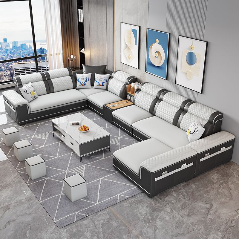 New Cat Scratch-Resistant Leather U-Shaped L-Shaped Large and Small Apartment No-Wash Multifunctional Modern Simple Living Room Sofa Single Person Wood