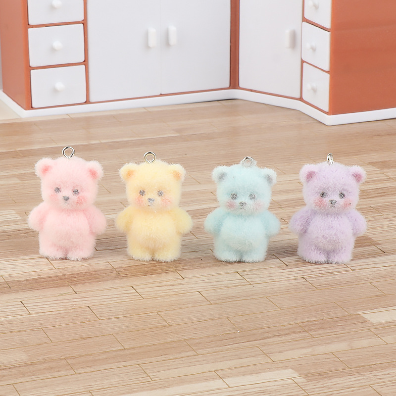 植绒树脂创意卡通可爱小熊手机钥匙扣包DIY耳环项链吊饰挂件