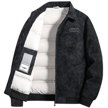 高档皮衣男秋冬羽绒服外套男加厚复古风皮夹克翻领PU夹克保暖羽绒