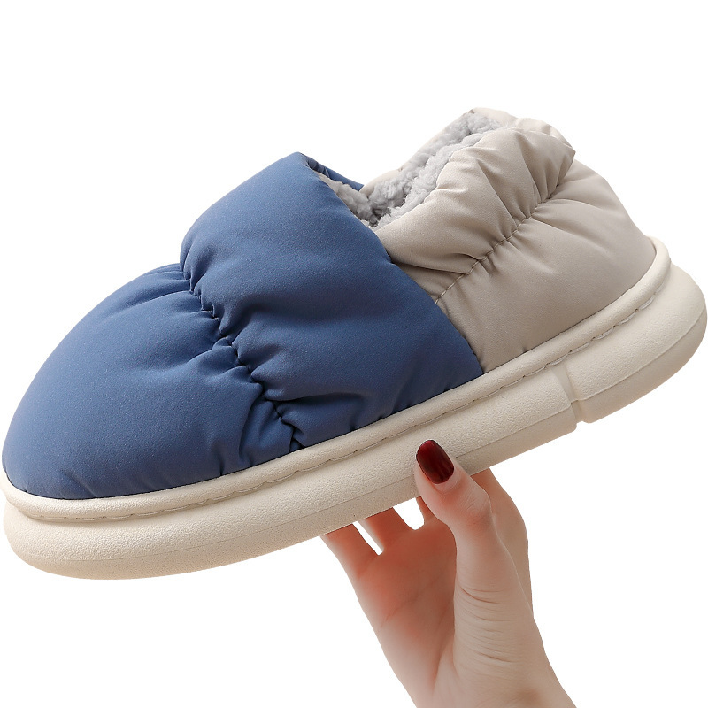 Stomp Feeling Cotton Slippers Women's Winter Bag Heel Plus Velvet Indoor Home Warm Thick Bottom Waterproof Down Cotton Shoes Men's Outer Wear