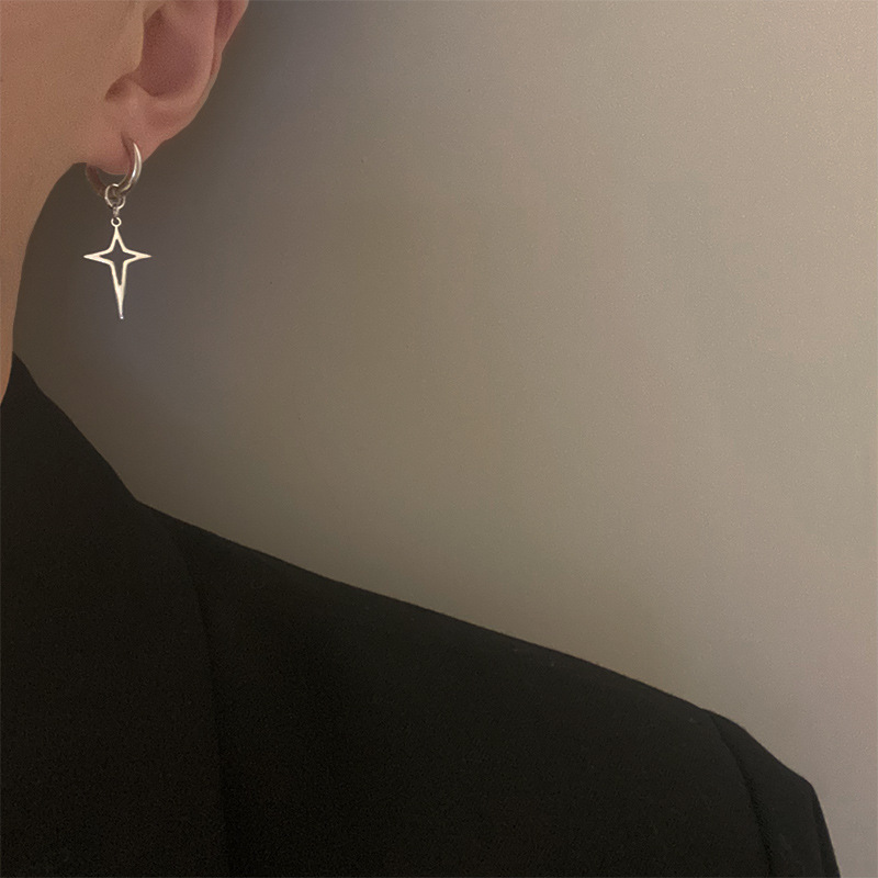 Anti-Fall Star Earrings for Men, Trendy and Unique Korean Style, Simple and Stylish Unisex Earrings for Women, Hong Kong Style Cross Light Luxury Style