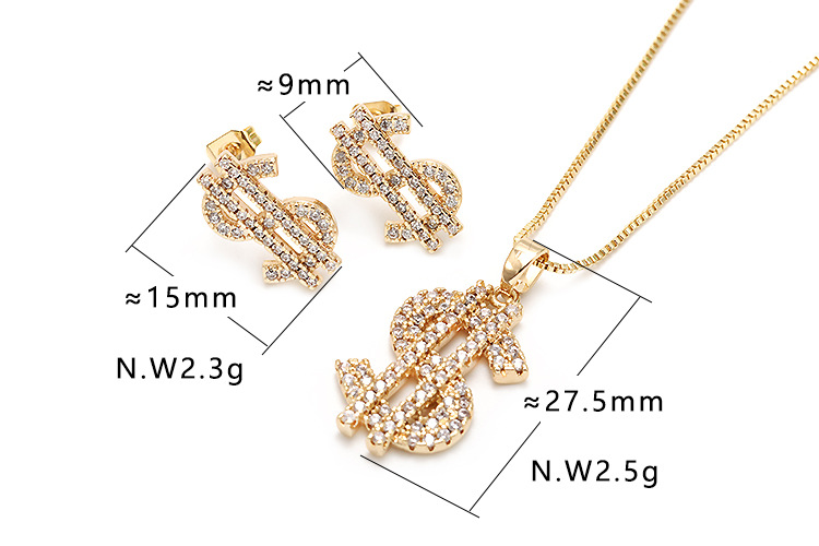 Fashion Dollar Zircon Copper Necklace Set Wholesale display picture 1