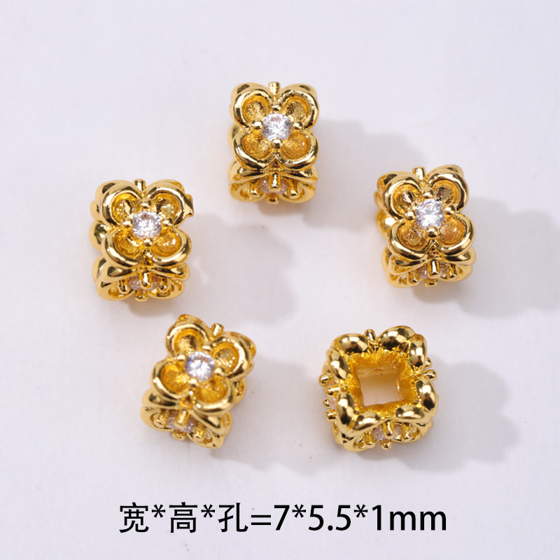 高保色铜镀金镶锆石珍珠跑环隔珠配件隔片精美吊坠diy饰品配件批|undefined