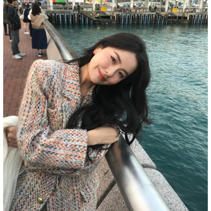 Colorful Tweed Style Trendy Wool Coat for Women 2025 Autumn New High-End Wool Elegant Top