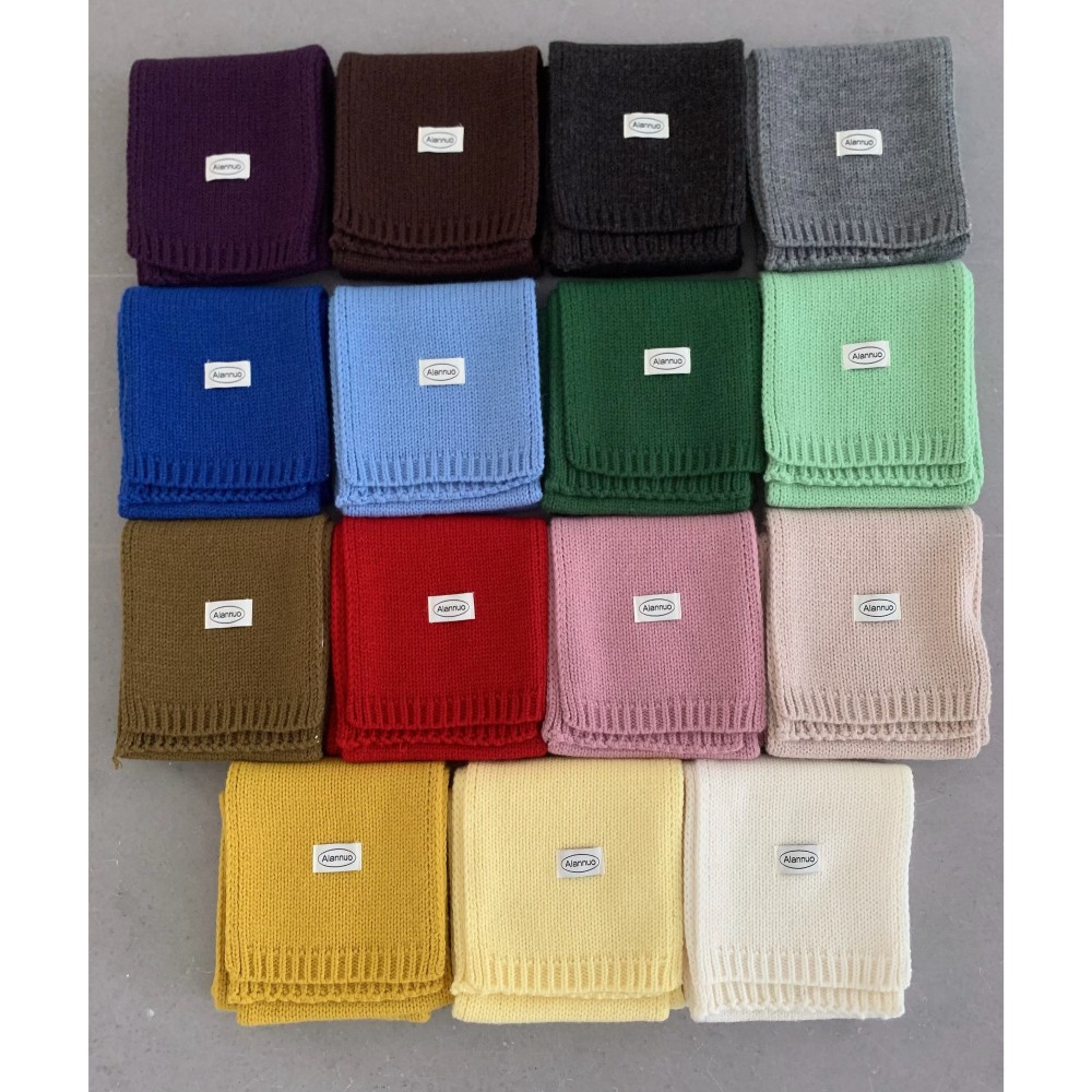 Cross-border Korean-style ins solid color wool knitted scarf for autumn and winter, stylish and warm neck warmer for couples, manufacturer