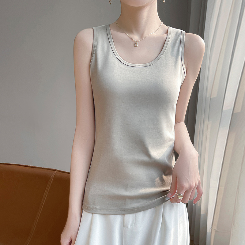25 Summer Women's Cotton Vest Round Neck Cotton Loose Vest Sleeveless Top with Base Solid Color Sling