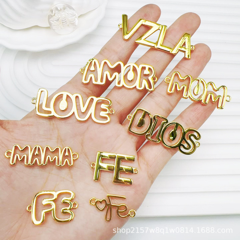 11 Styles of Hollow English Letter DIY Gold-Plated Copper Connectors in Ins Style, Charming Handmade Jewelry Accessories, Hot-Selling Items