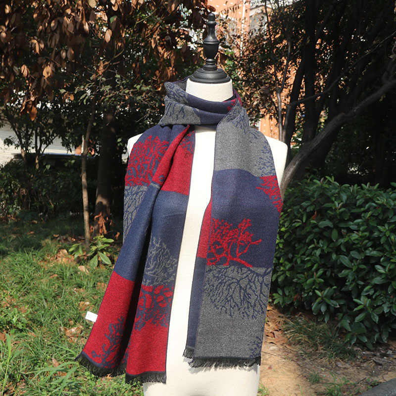 Cachecol de jacquard xadrez com franjas para homem_voghion.com