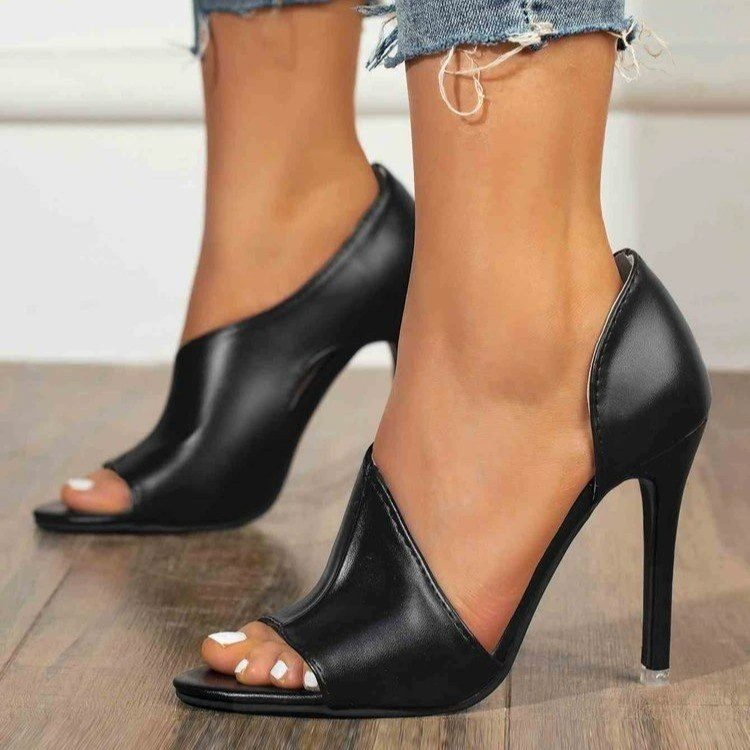 Amazon Европейская и американская модная женская обувь 2025, новые летние сандалии на высоком каблуке с рыбьим ртом, боковые полые сандалии на шпильке, большие размеры для женщин