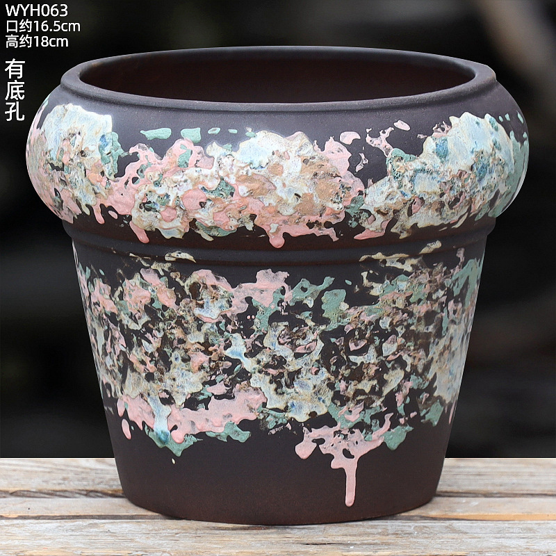 大口径植木鉢、大型家庭用リビングルーム盆栽、金のなる木鉢、通気性のある陶器の植木鉢|undefined