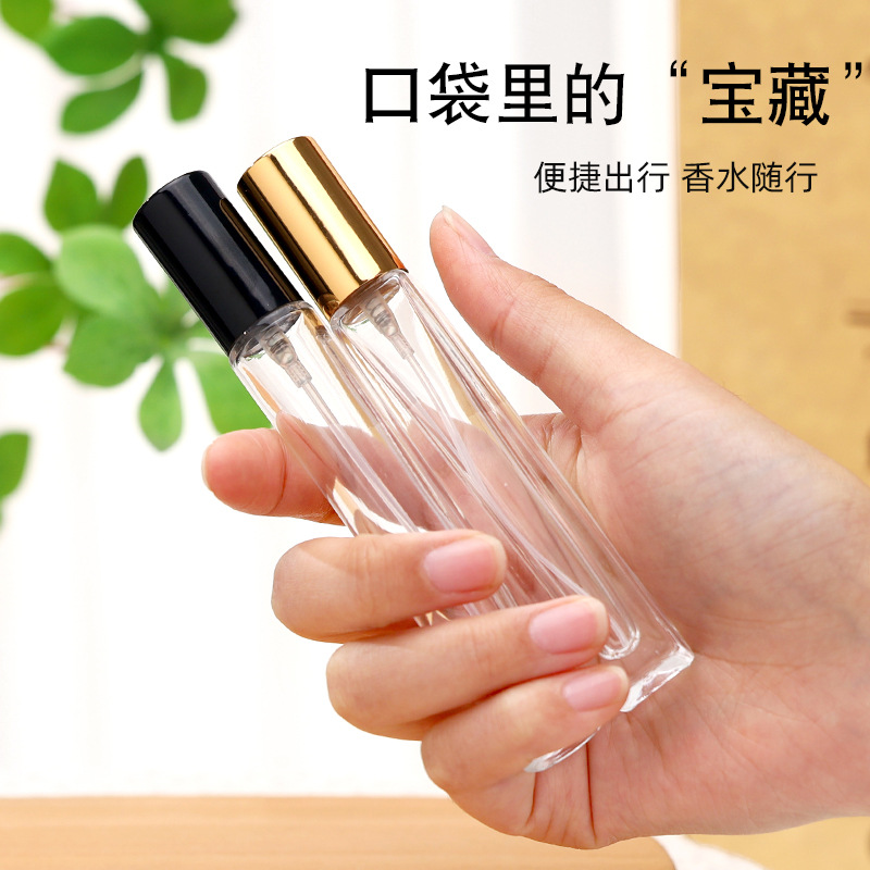 Wholesale 10ml viajes portátiles botellas de perfume de vidrio mini prensar botellas de spray de niebla delgada botellas de muestra pequeñas