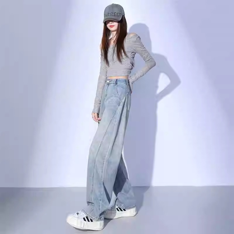 外贸复古高腰宽松弯刀牛仔裤春季2025新款香蕉阔腿显瘦裤子拖地潮|undefined
