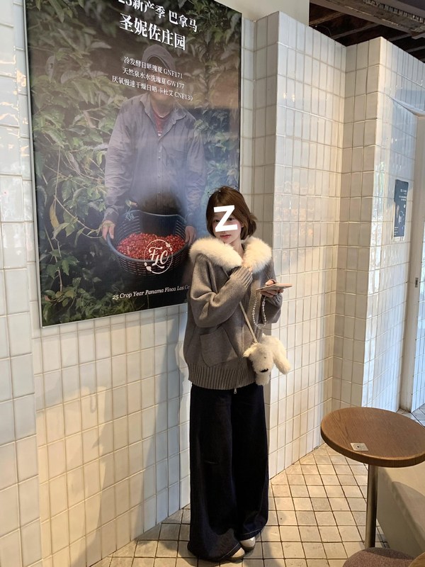 美式复古慵懒风灰色毛领外套连帽针织开衫女秋冬季小个子外搭上衣|undefined