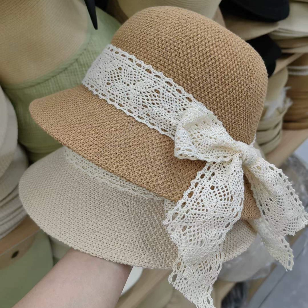 Корейская версия кружевной шнуровки шляпа с карнизом летняя купольная шляпа рыбака женская прогулка на открытом воздухе