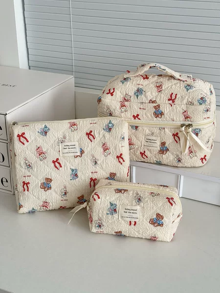 Cross Border Rice Bottom Doll Cosmetic Bag Cute Cartoon Ins Animal Printed Storage Bag Large Capacity Portable Washing Bag