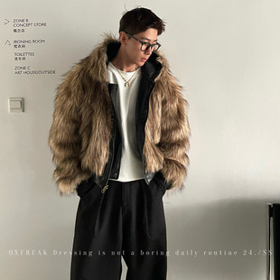 Oxfreak "Stuffed Snow Monster Reversible" Pu Leather Mountain Eagle Cotton Jacket Men's Winter Motorcycle Leather Jacket