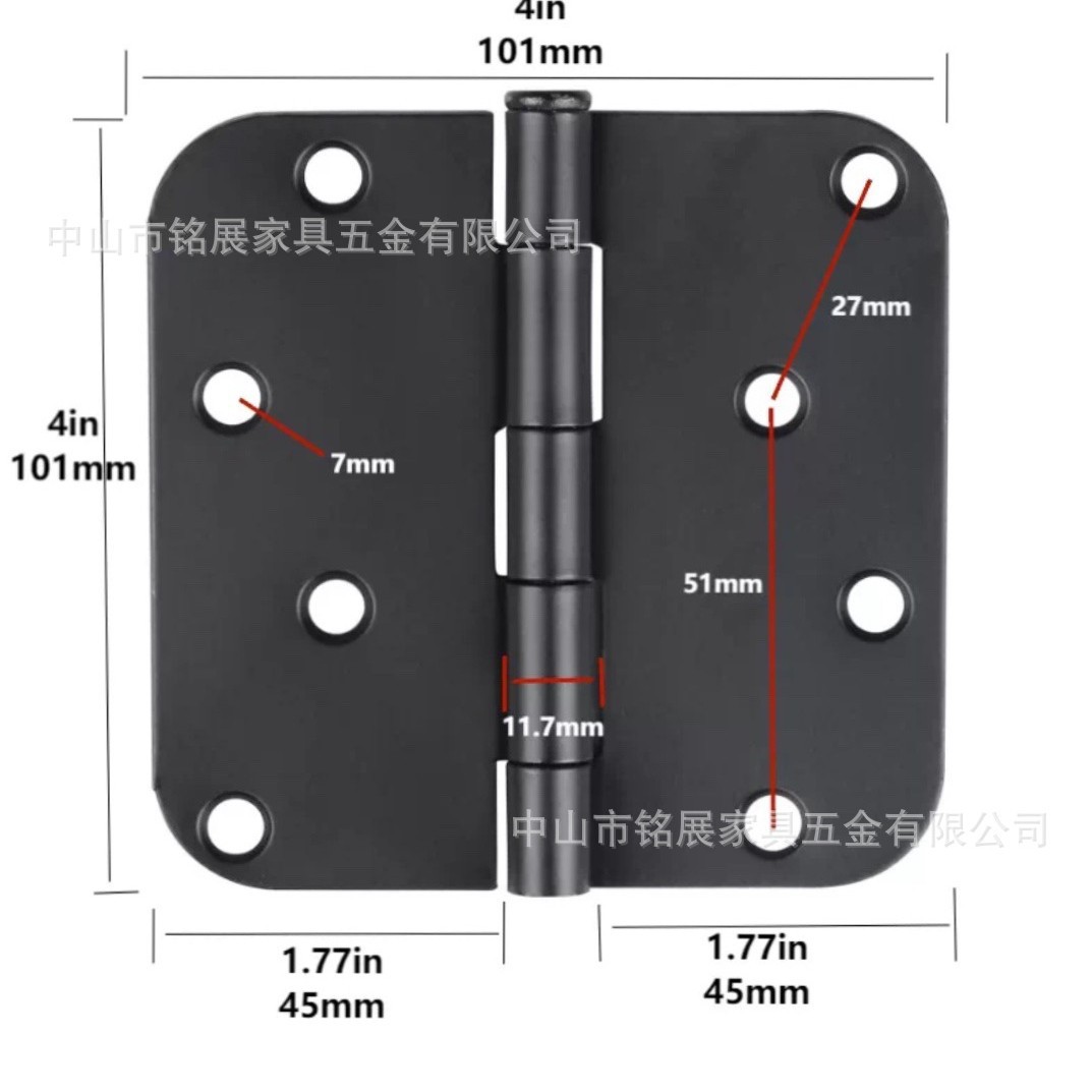 哑黑美式合页 室内木门房门平开铰链3.5，4.0寸5/8R圆角门窗合页
